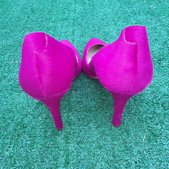 Like New Loeffler Randall fushia mohair 3" high heel, size 8 - Picture 2 of 7